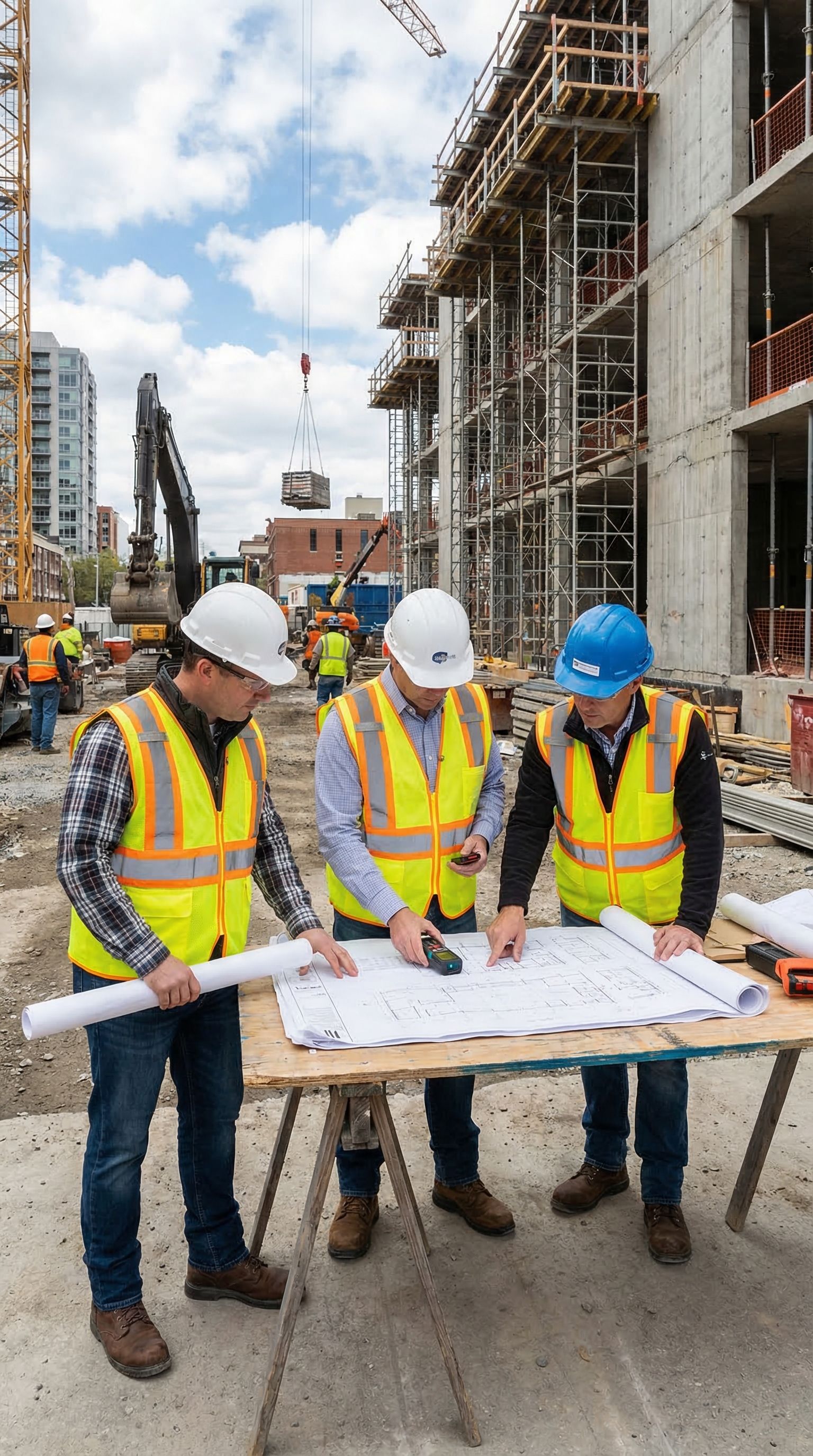 Equipo de supervisión en obra de construcción